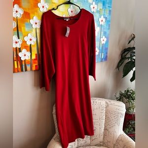 J. Jill 3/4 Sleeves Red Midi Dress